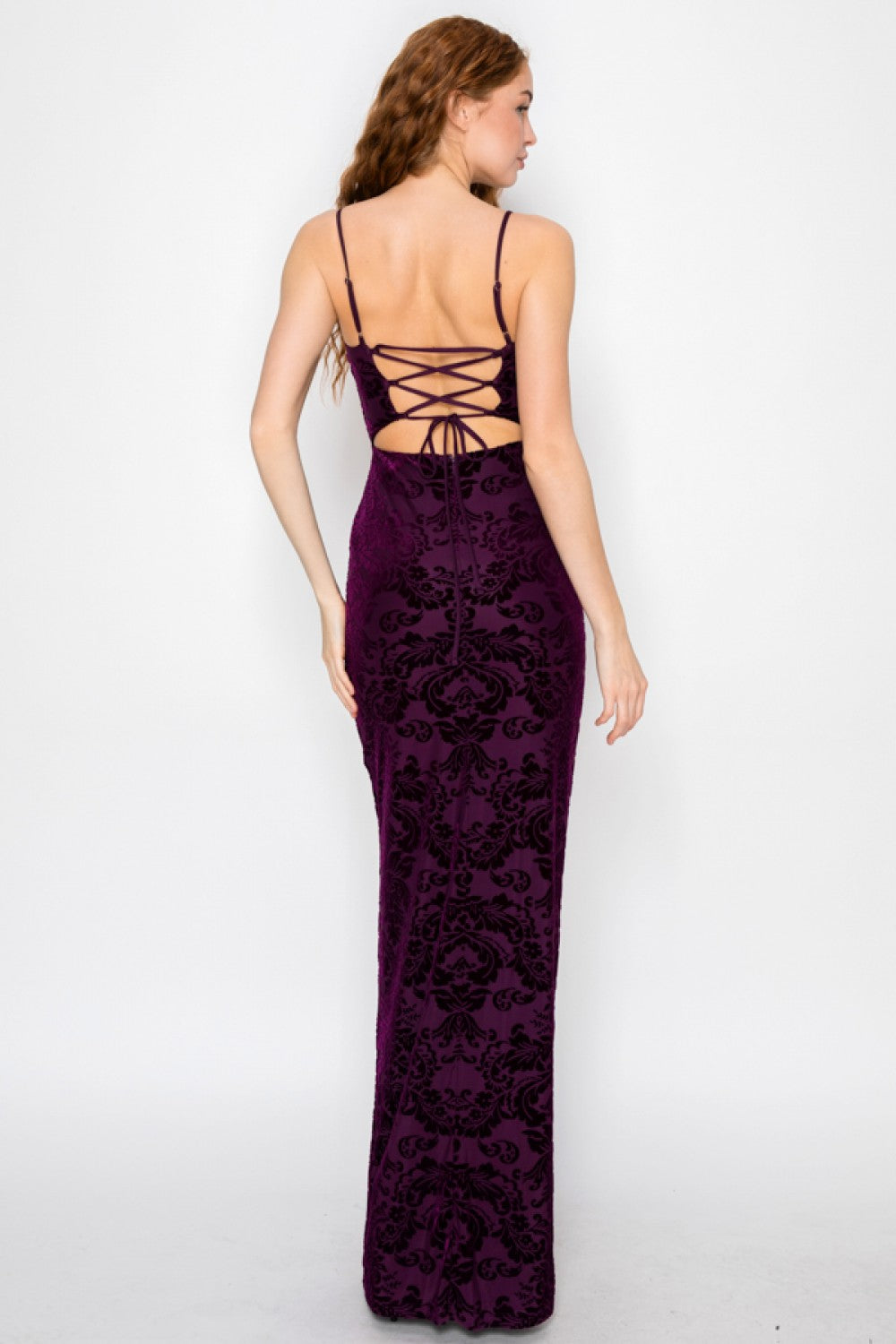 Velour Floral Crossed Back Maxi