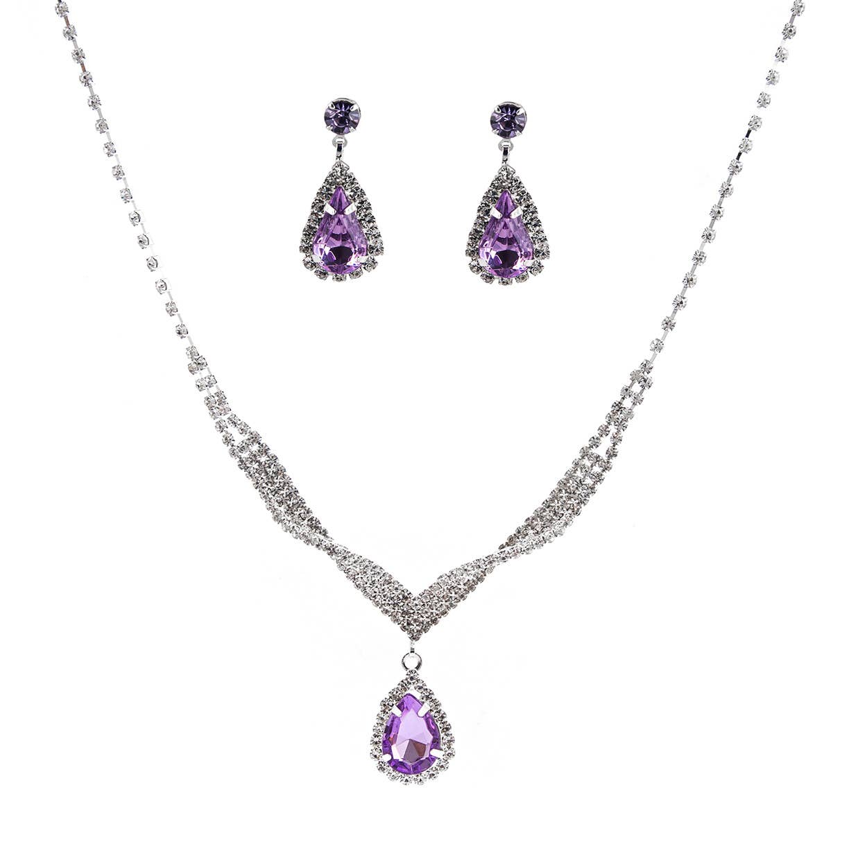 Crystal Teardrop Statement Necklace Set