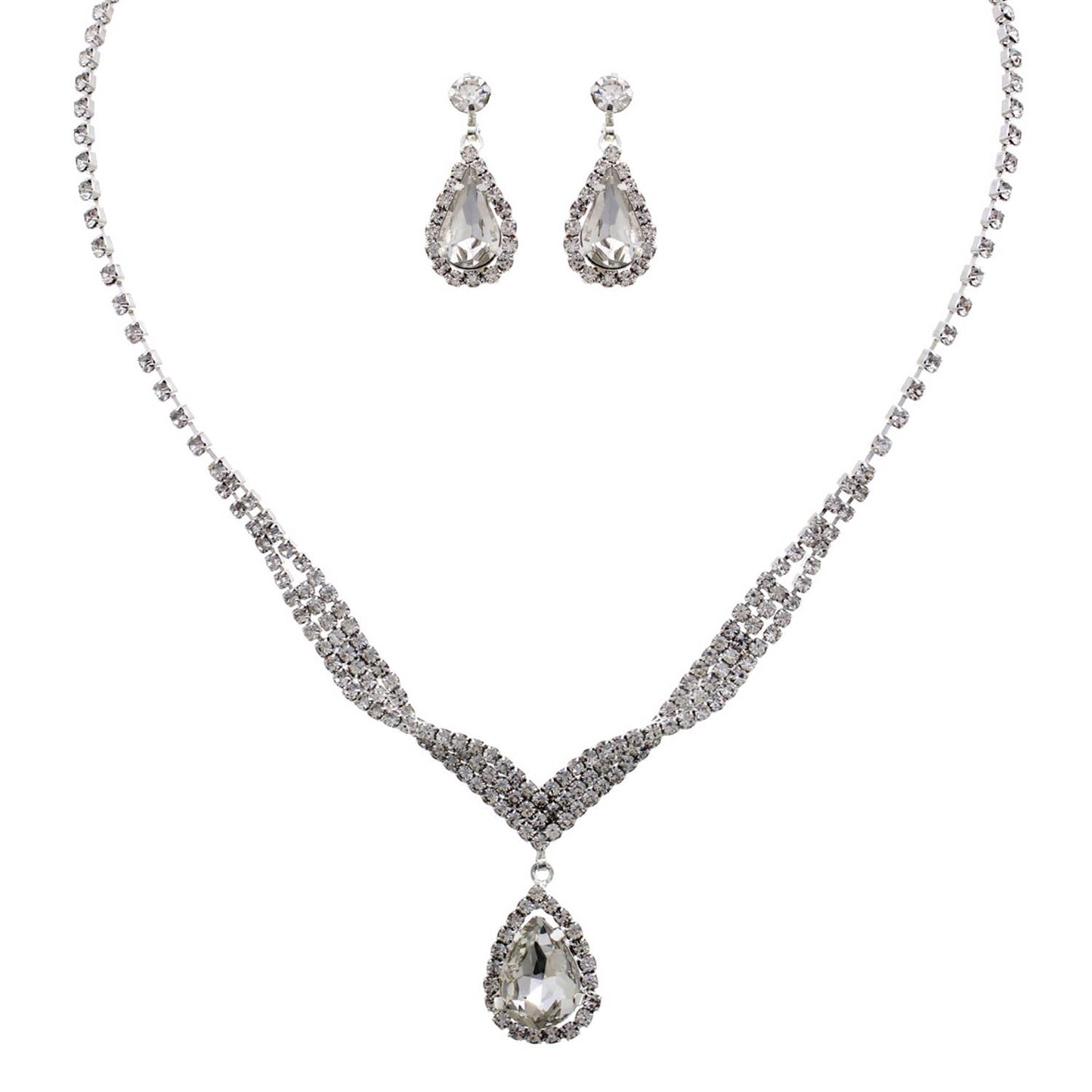Crystal Teardrop Statement Necklace Set