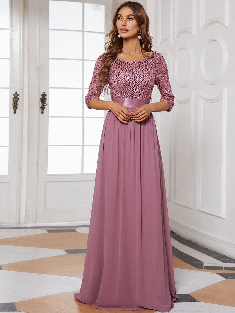Elegant Round Neckline Sequins Patchwork Dress