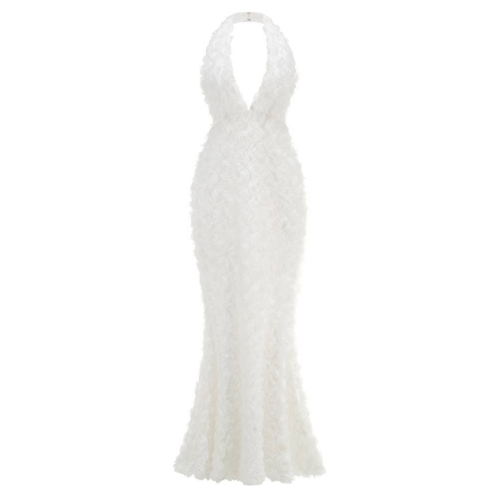 Elegant Deep V Backless Floral Fishtail Party Dress