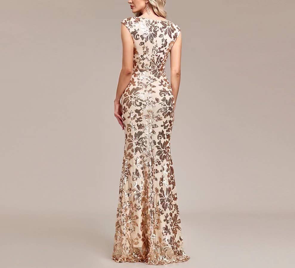 Rose Gold Sequin Mermaid Elegance - Evening Gown