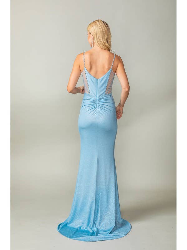 Sheer Beaded Side Slit Prom Dress
