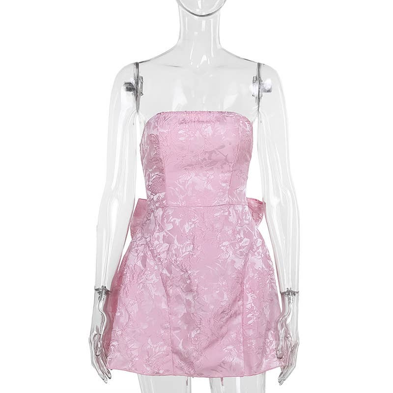 Sexy Jacquard Strapless Bow Mini Dress