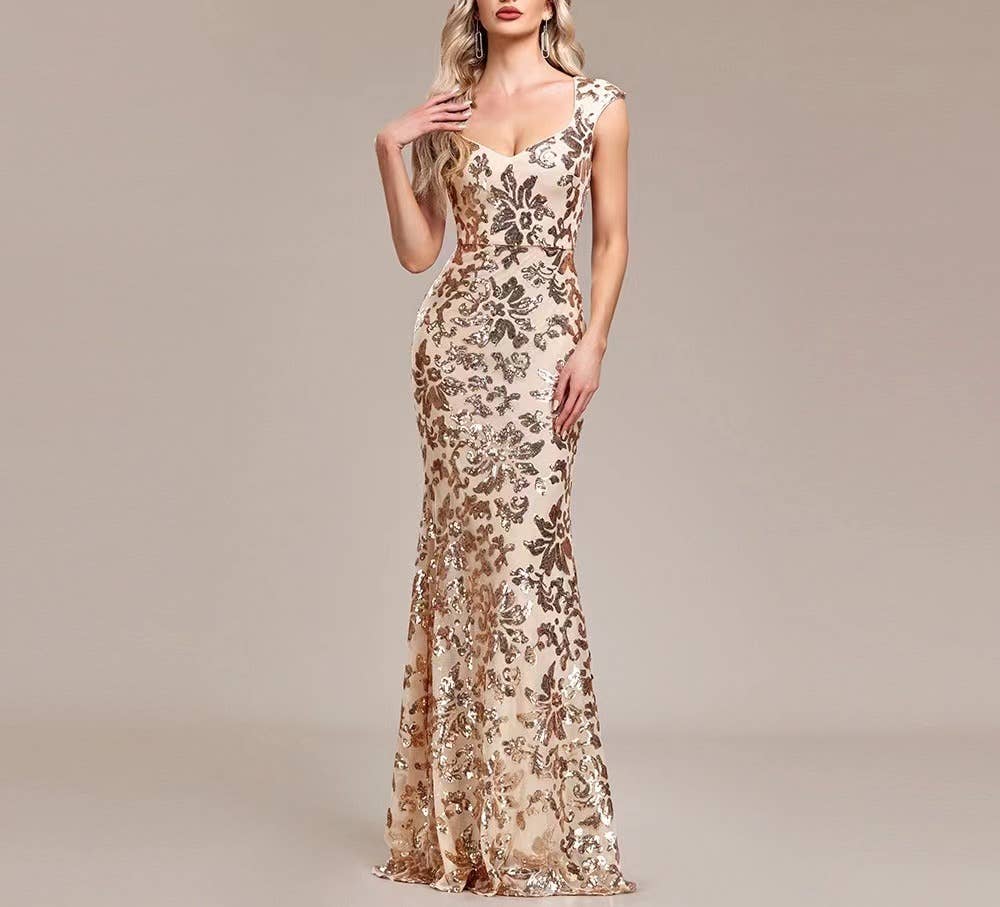 Rose Gold Sequin Mermaid Elegance - Evening Gown