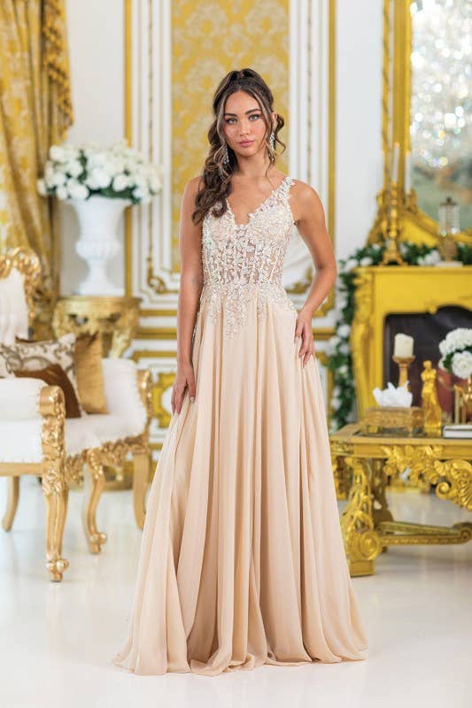 Overlay and Sleeveless Design Prom Dress