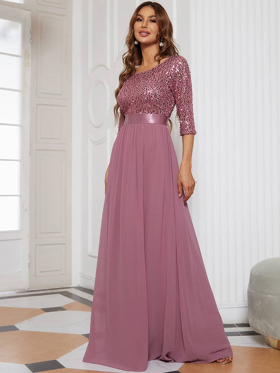 Elegant Round Neckline Sequins Patchwork Dress
