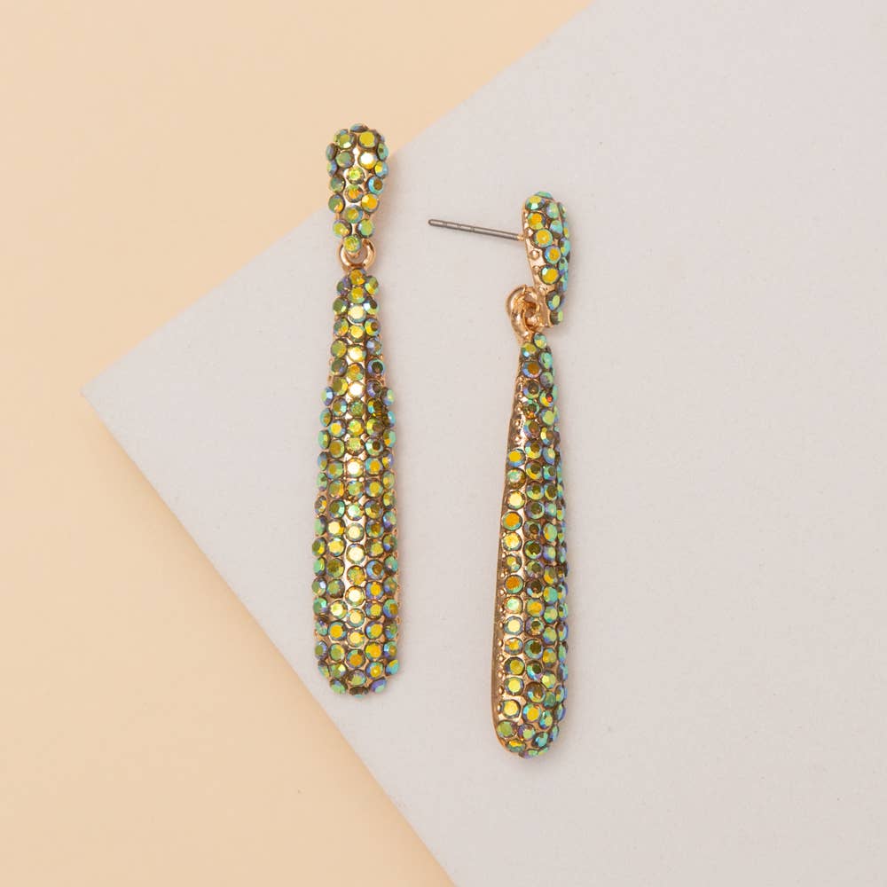 Rhinestone Pave Tapered Teardrop Post Dangle Earrings