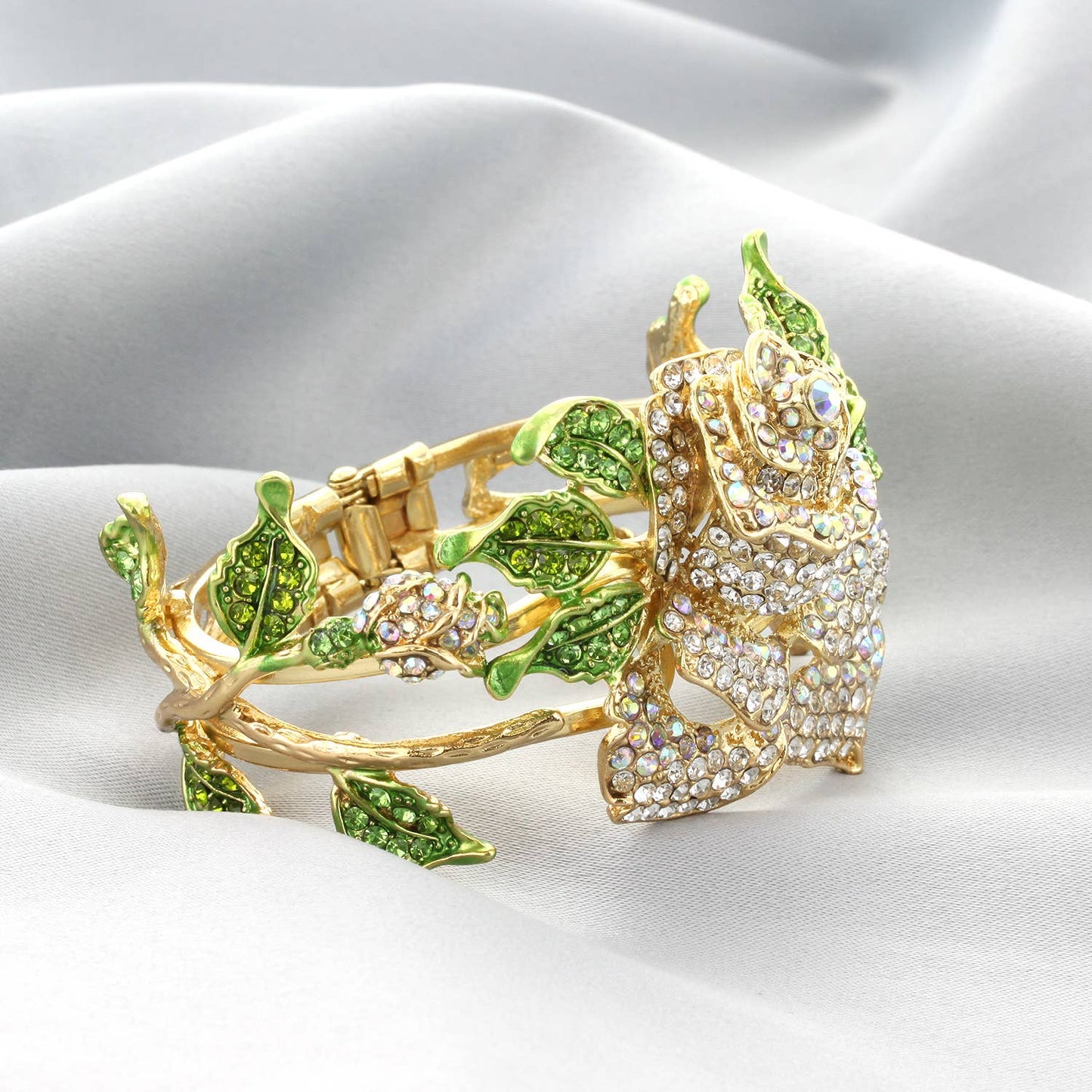 Oversized Rhinestone Pavé Rose Hinge Bracelet