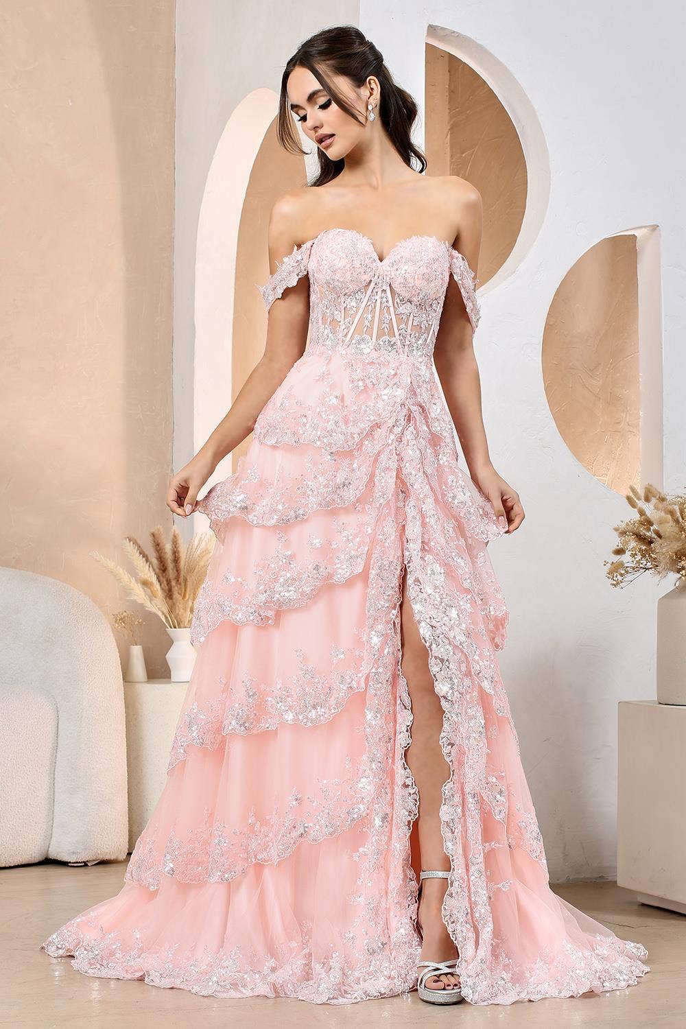 1 A-Line Sequin Gown with Slit