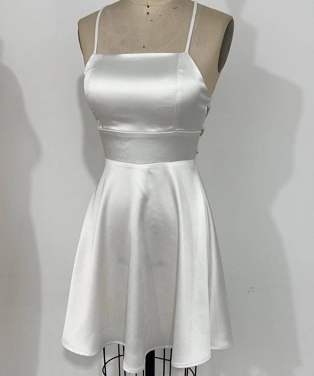 Backless babydoll dress satin mini dress