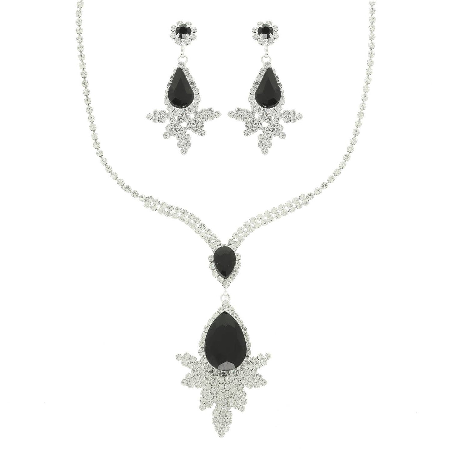 Rhinestone Crystal Teardrop Necklace and Earring Set