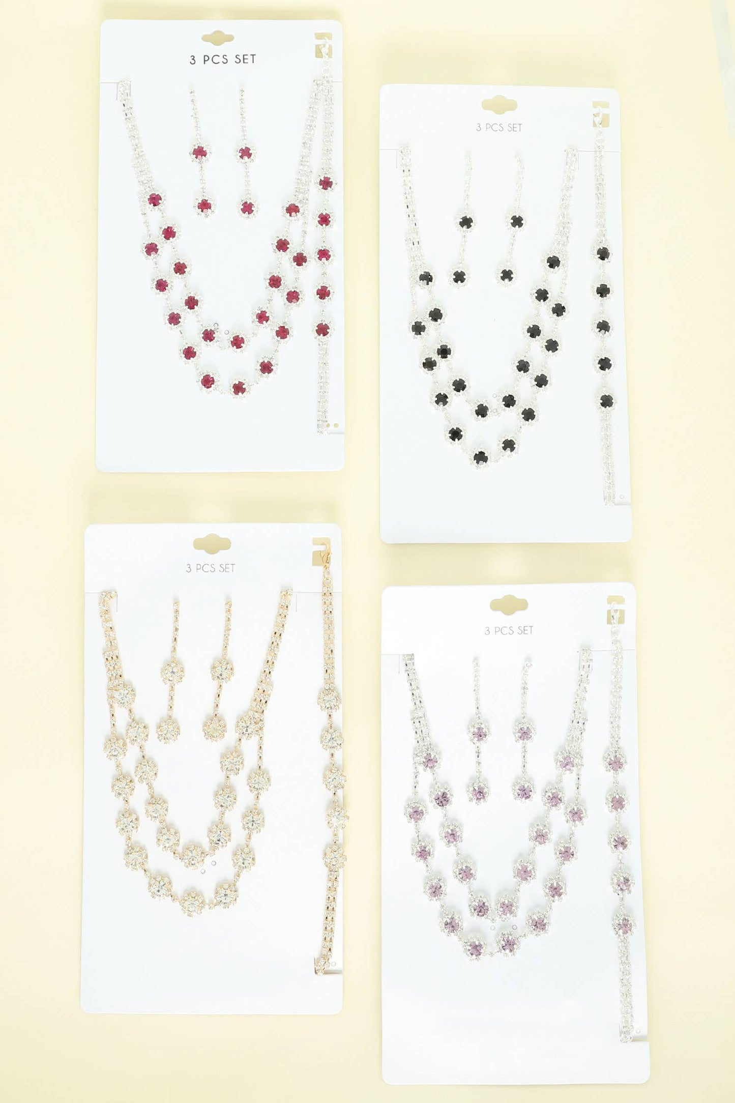 3pc Floral Multi-Strand Necklace Jewelry Set