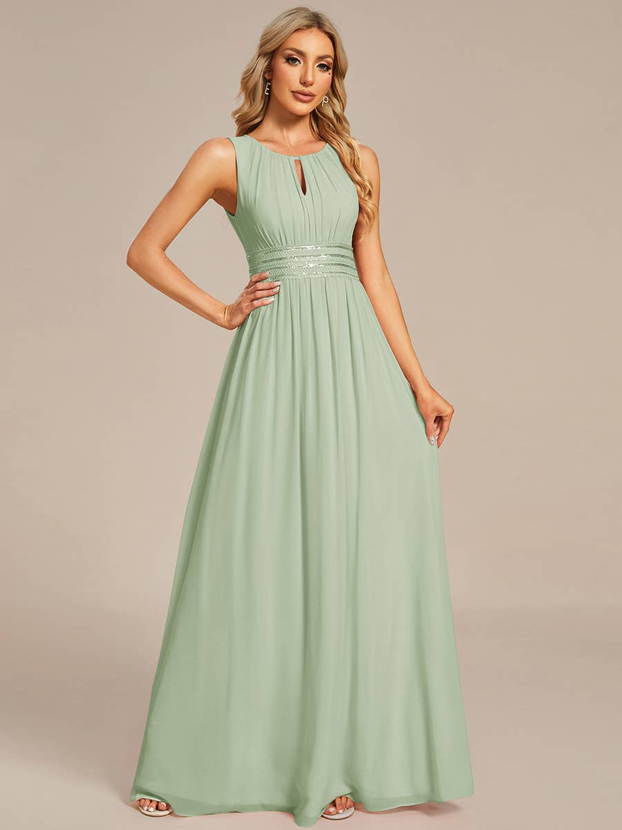 Elegant Pleated Sequin Bridesmaids Dress