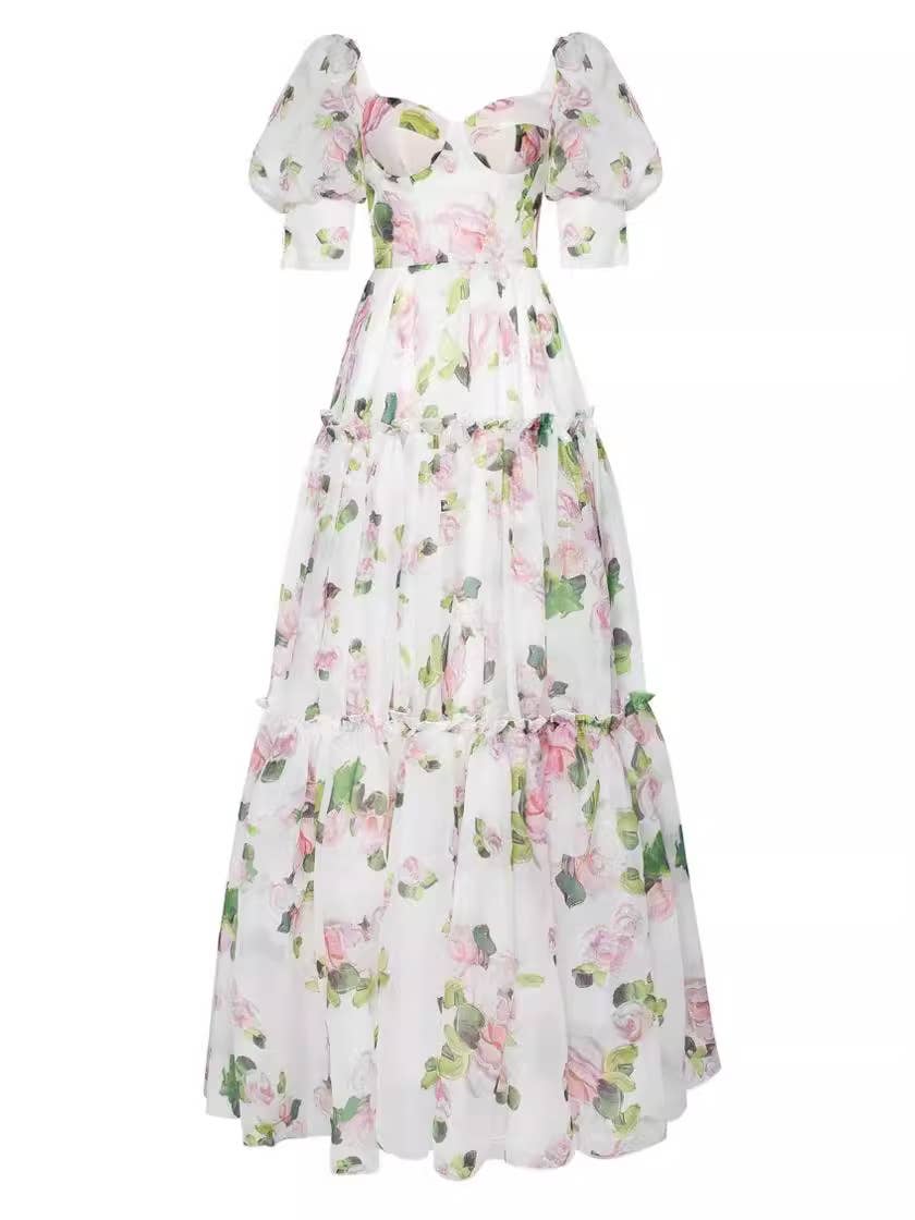 Floral party maxi fairy tulle dress