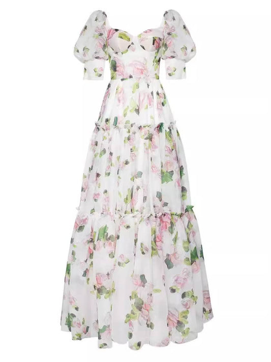 Floral party maxi fairy tulle dress