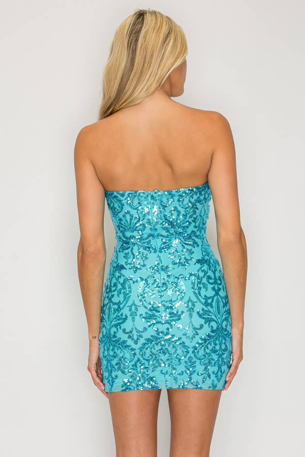 SEQUIN STRAPLESS MINI DRESS