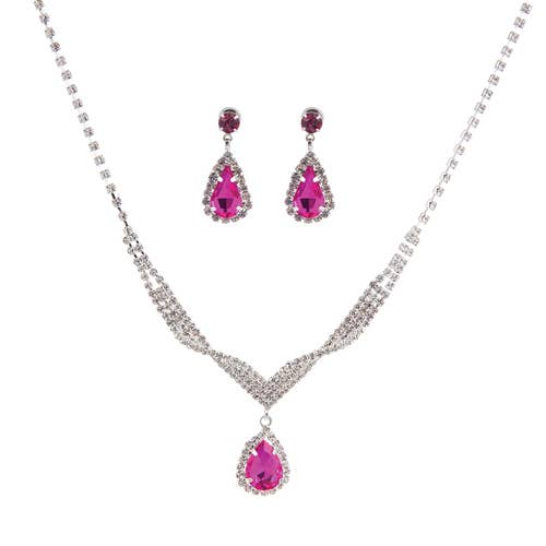 Crystal Teardrop Statement Necklace Set