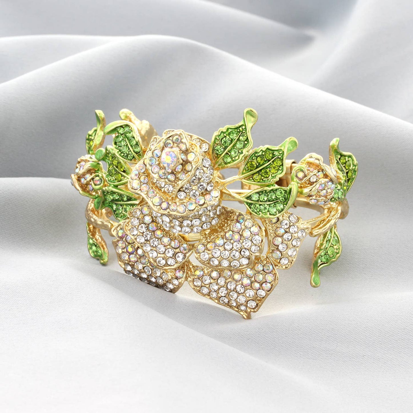 Oversized Rhinestone Pavé Rose Hinge Bracelet