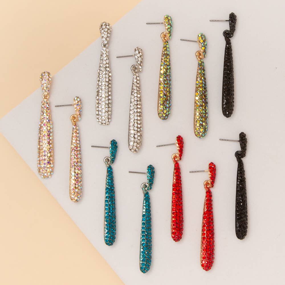 Rhinestone Pave Tapered Teardrop Post Dangle Earrings