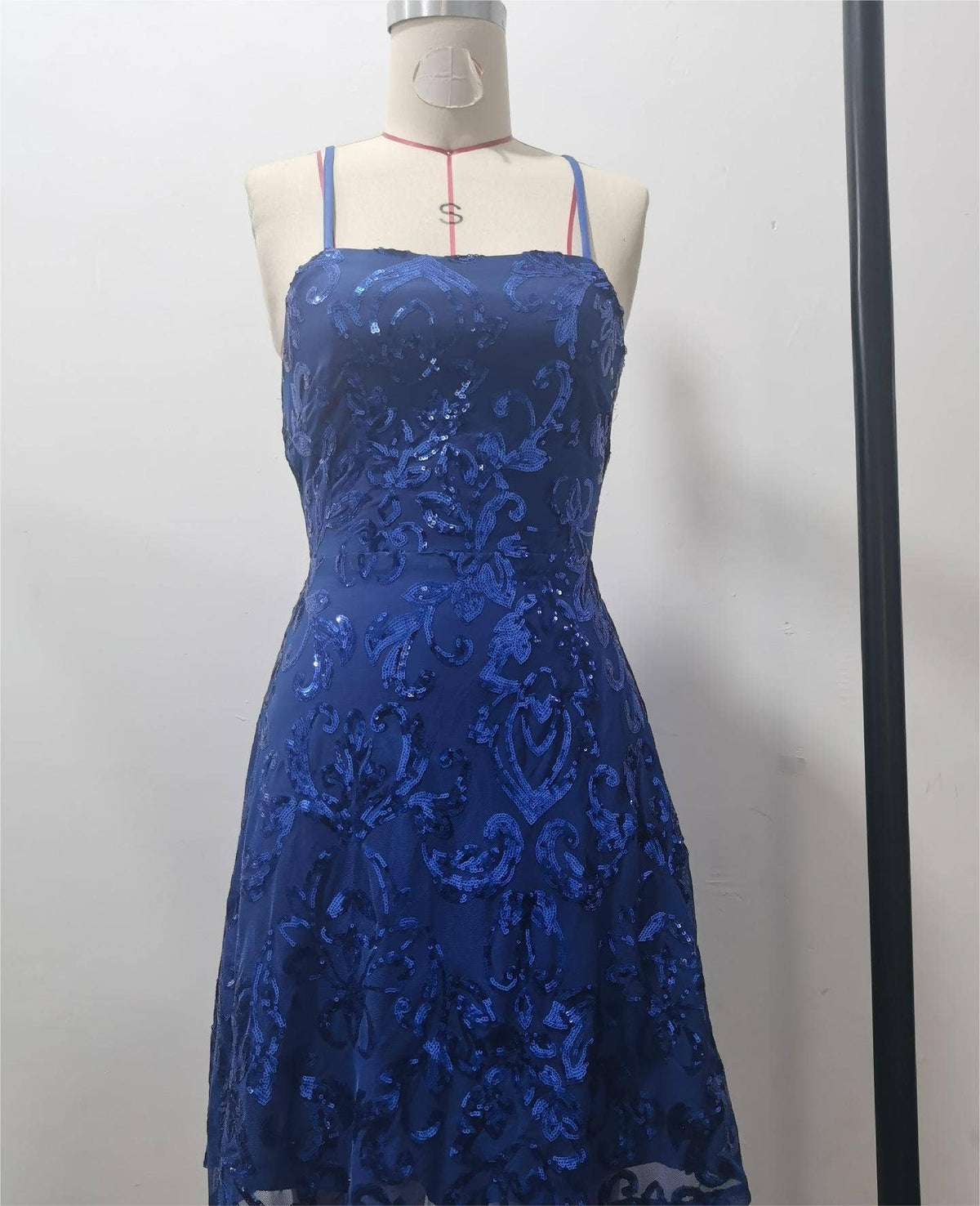 Backless embroidery sequin strap dress