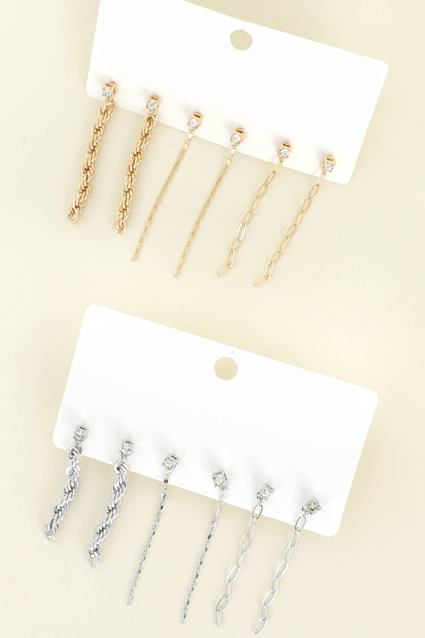 Assorted 3 Pair Chain Link Dangle Drop Earring Set
