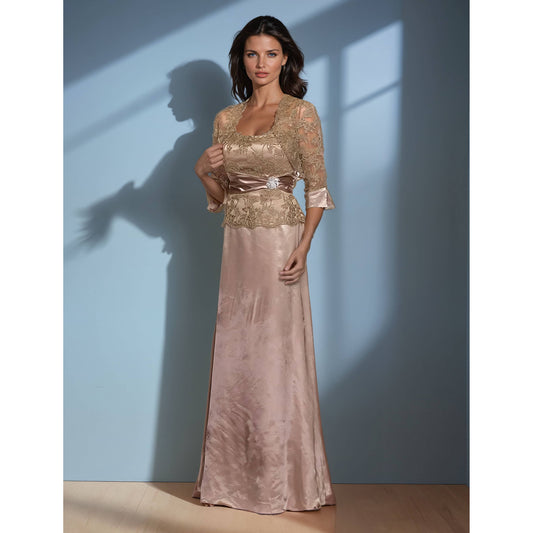 SLEEVELESS LONG DRESS WITH LACE BOLERO
