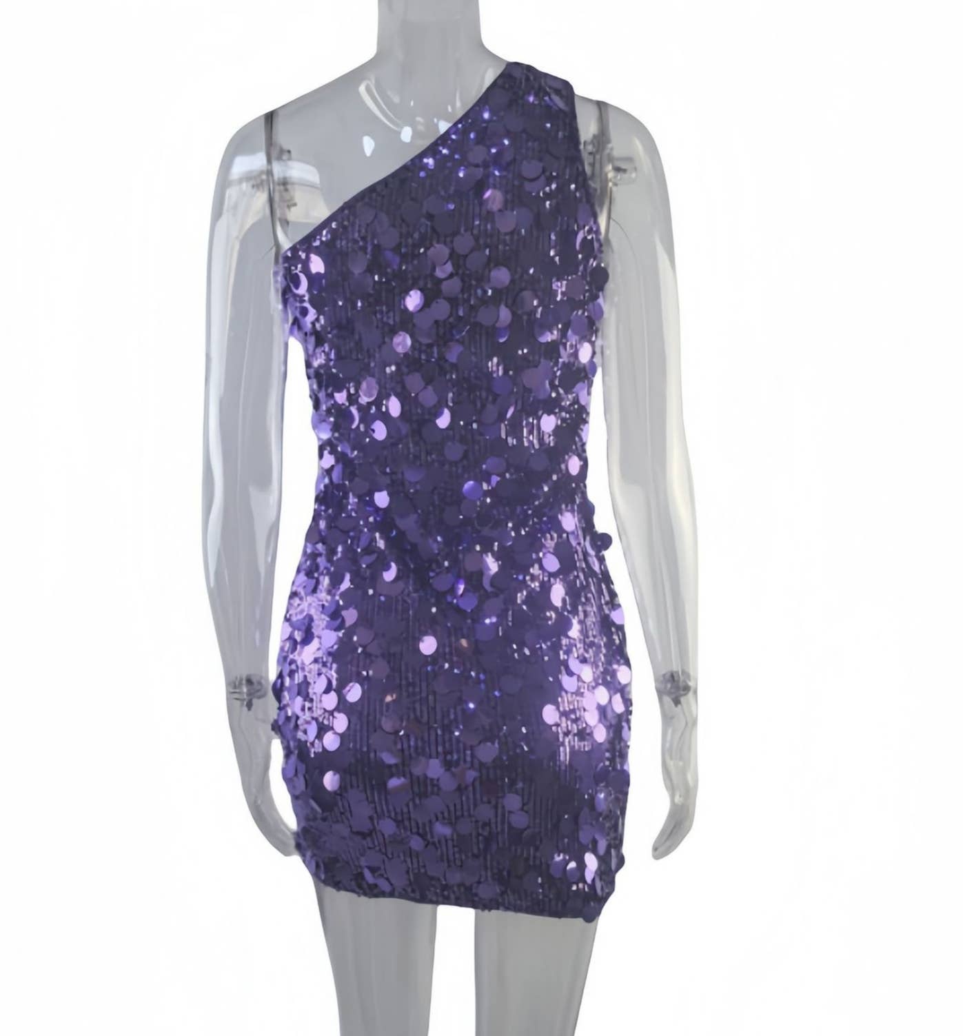Sleeveless one-shoulder sequined mini party dress