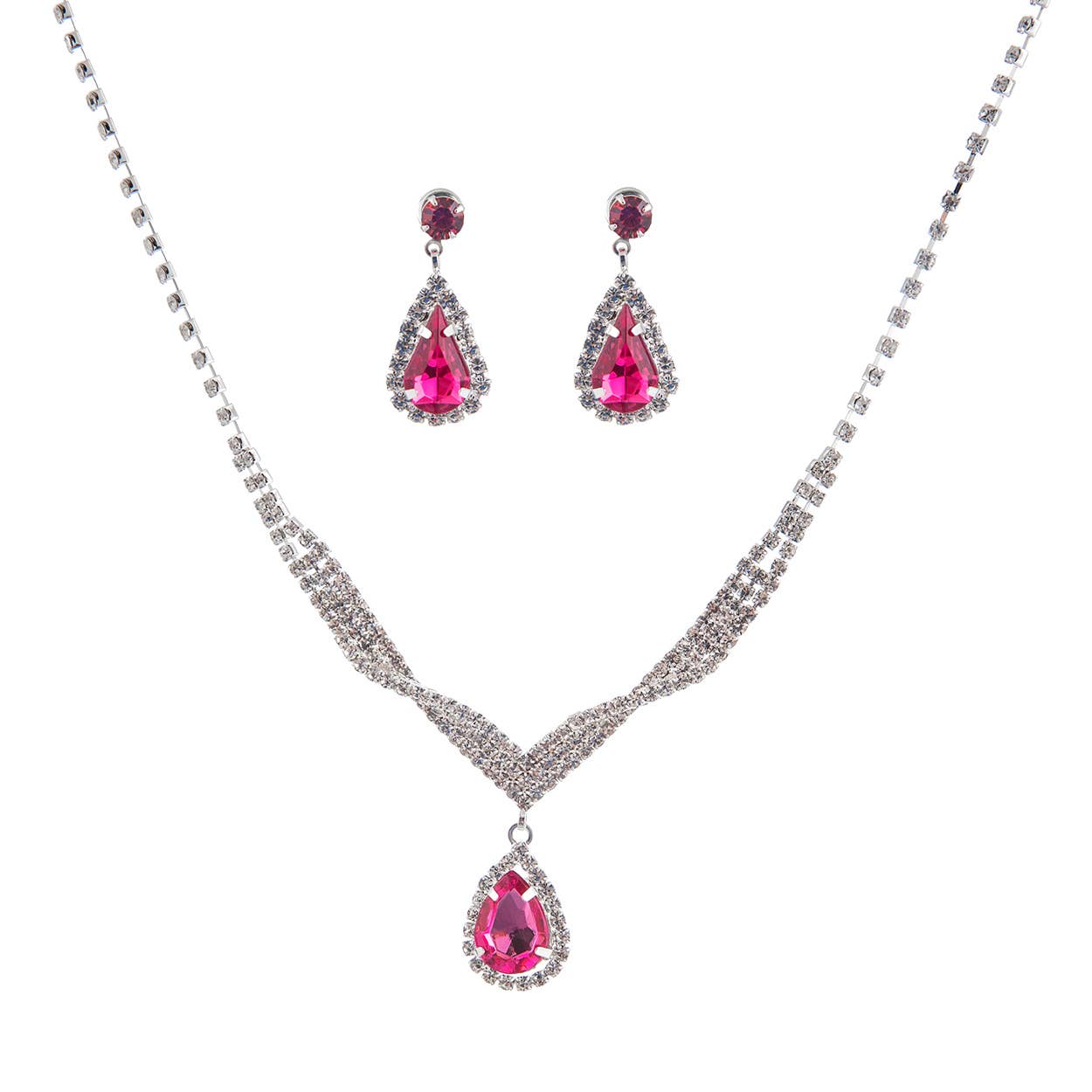 Crystal Teardrop Statement Necklace Set