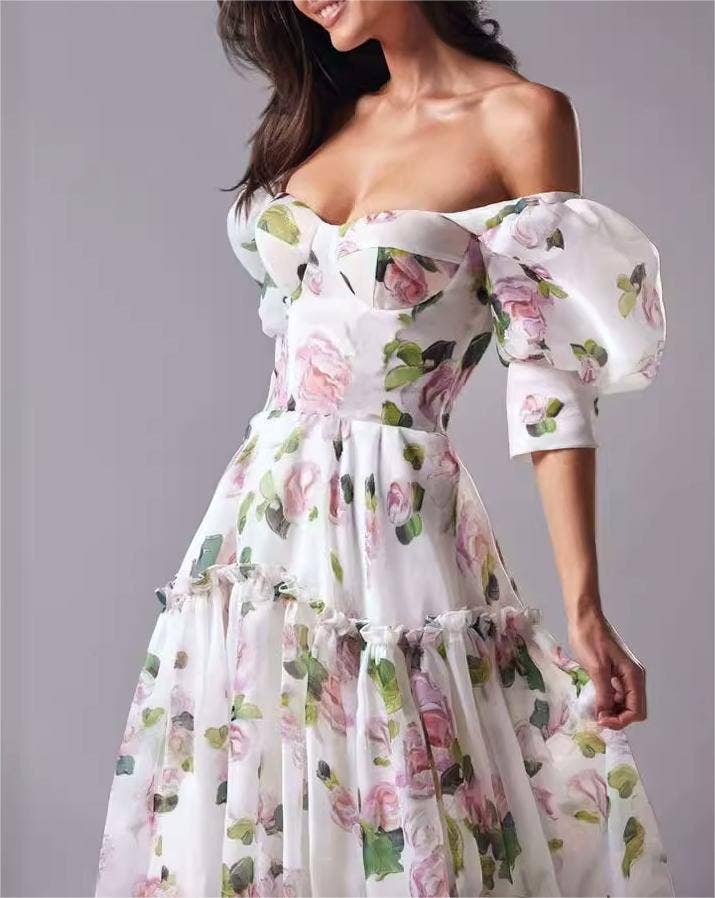 Floral party maxi fairy tulle dress