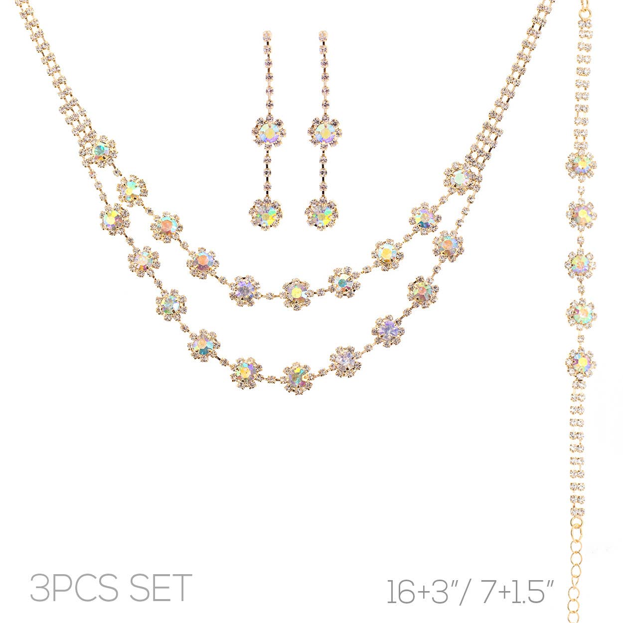 3pc Floral Multi-Strand Necklace Jewelry Set