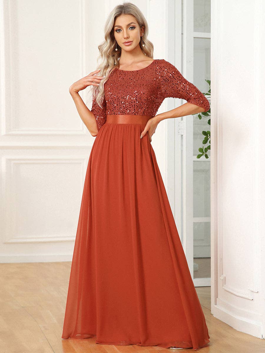 Elegant Round Neckline Sequins Patchwork Dress