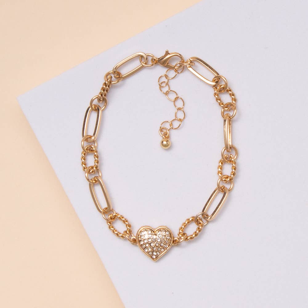 Tailored Pave Chain Heart Bracelet