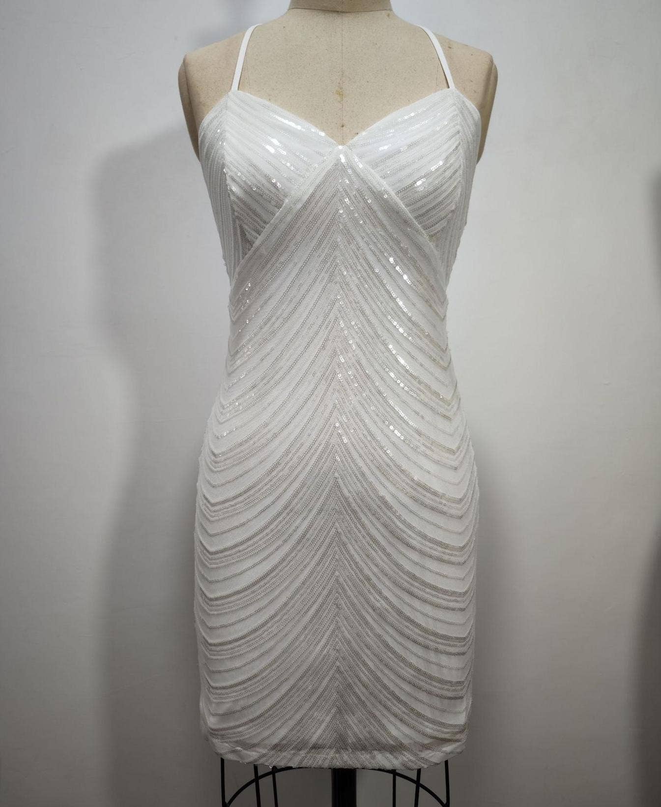 Sexy embroidery line patterns mini sequin party dress