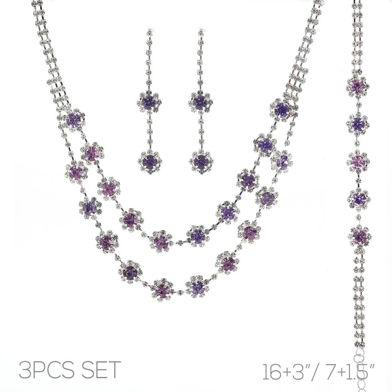 3pc Floral Multi-Strand Necklace Jewelry Set