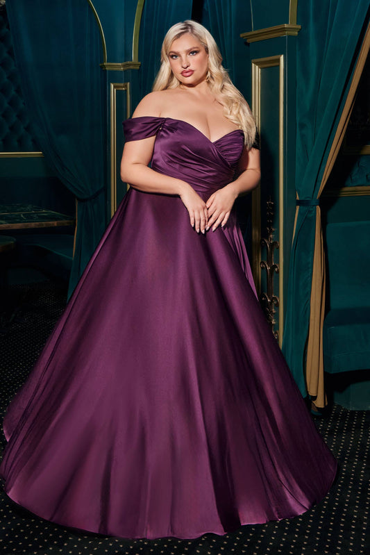SATIN A-LINE OFF THE SHOULDER DRESS