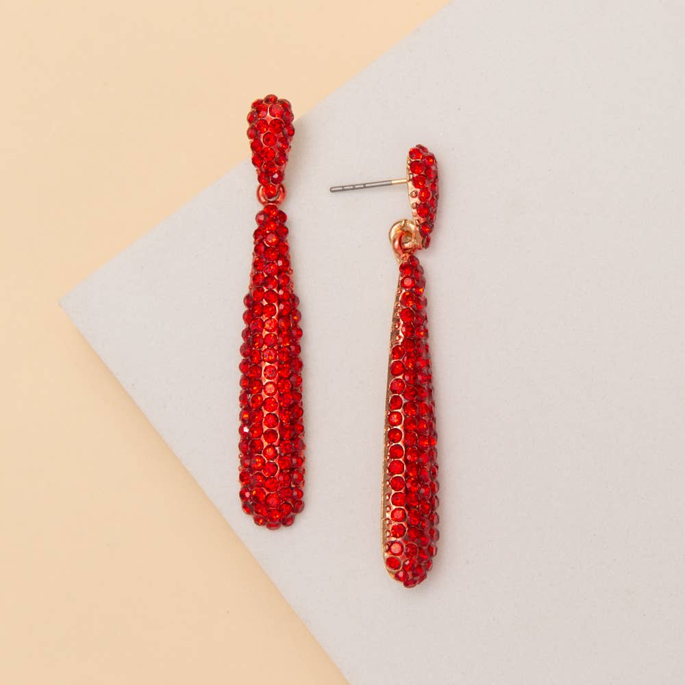 Rhinestone Pave Tapered Teardrop Post Dangle Earrings