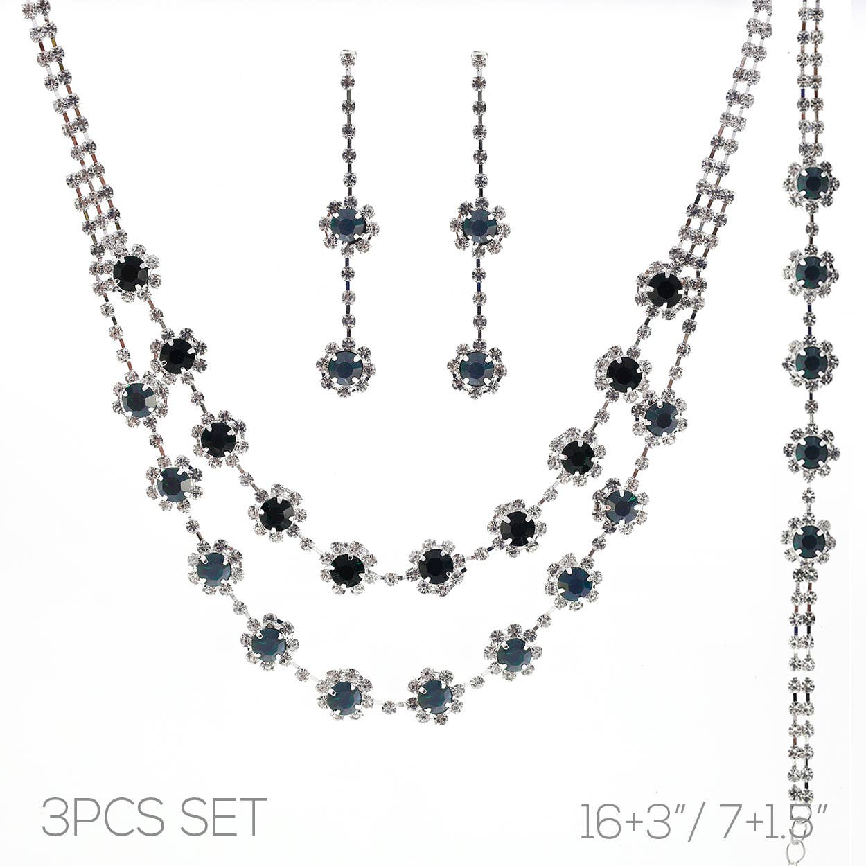 3pc Floral Multi-Strand Necklace Jewelry Set