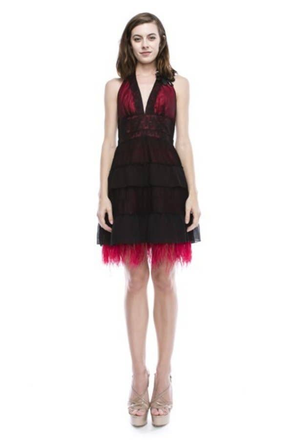 Short Halter Chiffon and Lace Feather Fringe Dress