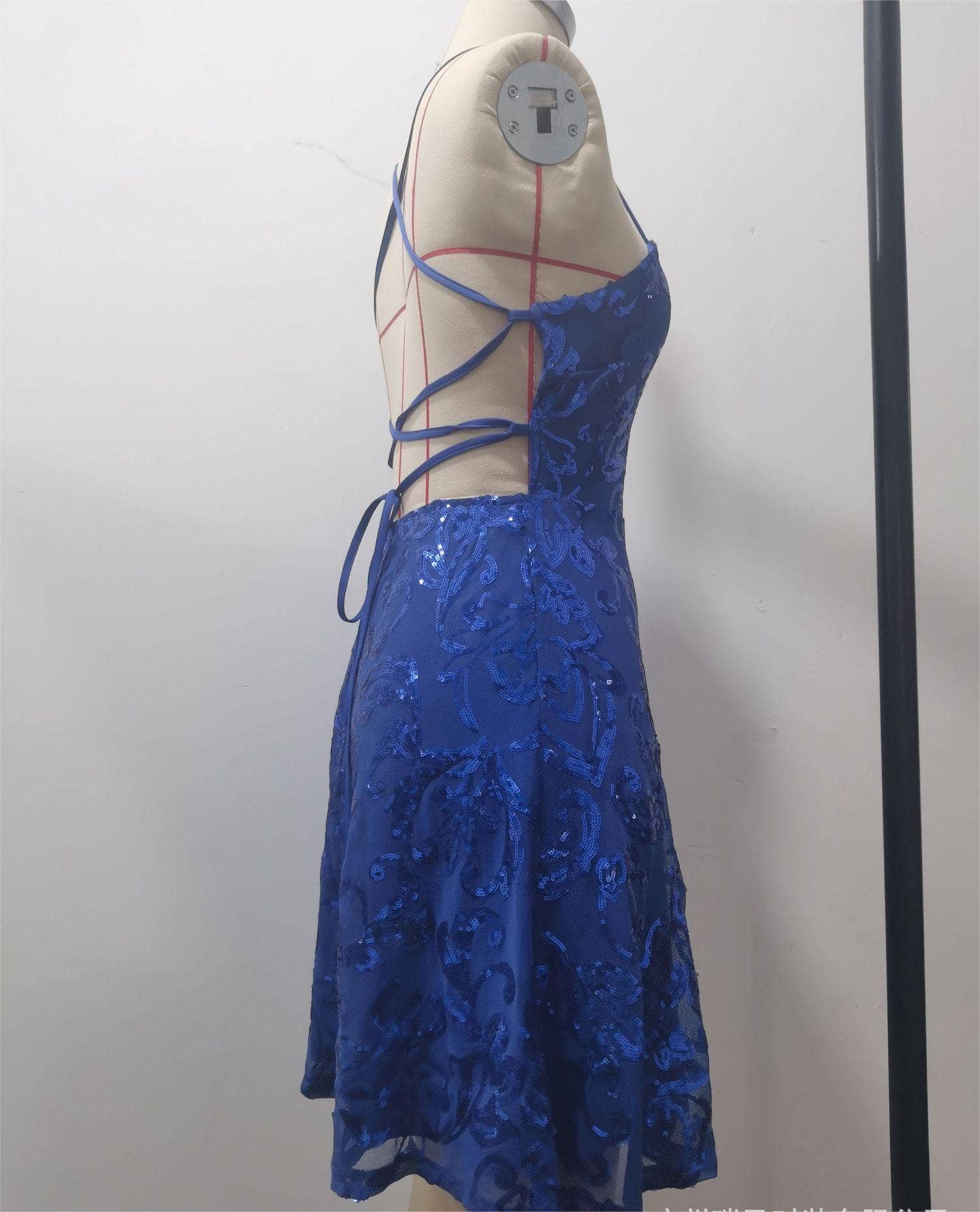 Backless embroidery sequin strap dress