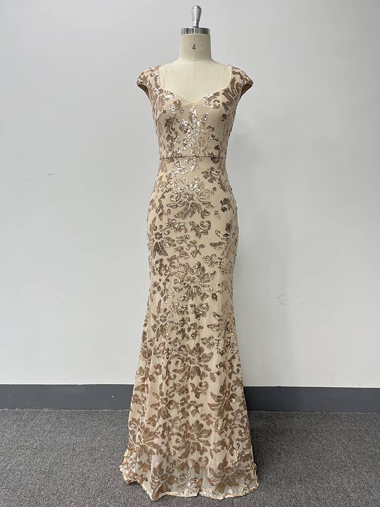 Rose Gold Sequin Mermaid Elegance - Evening Gown