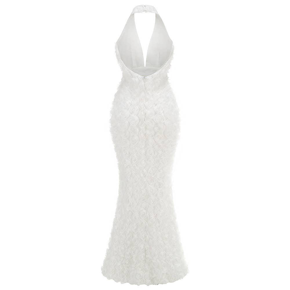 Elegant Deep V Backless Floral Fishtail Party Dress