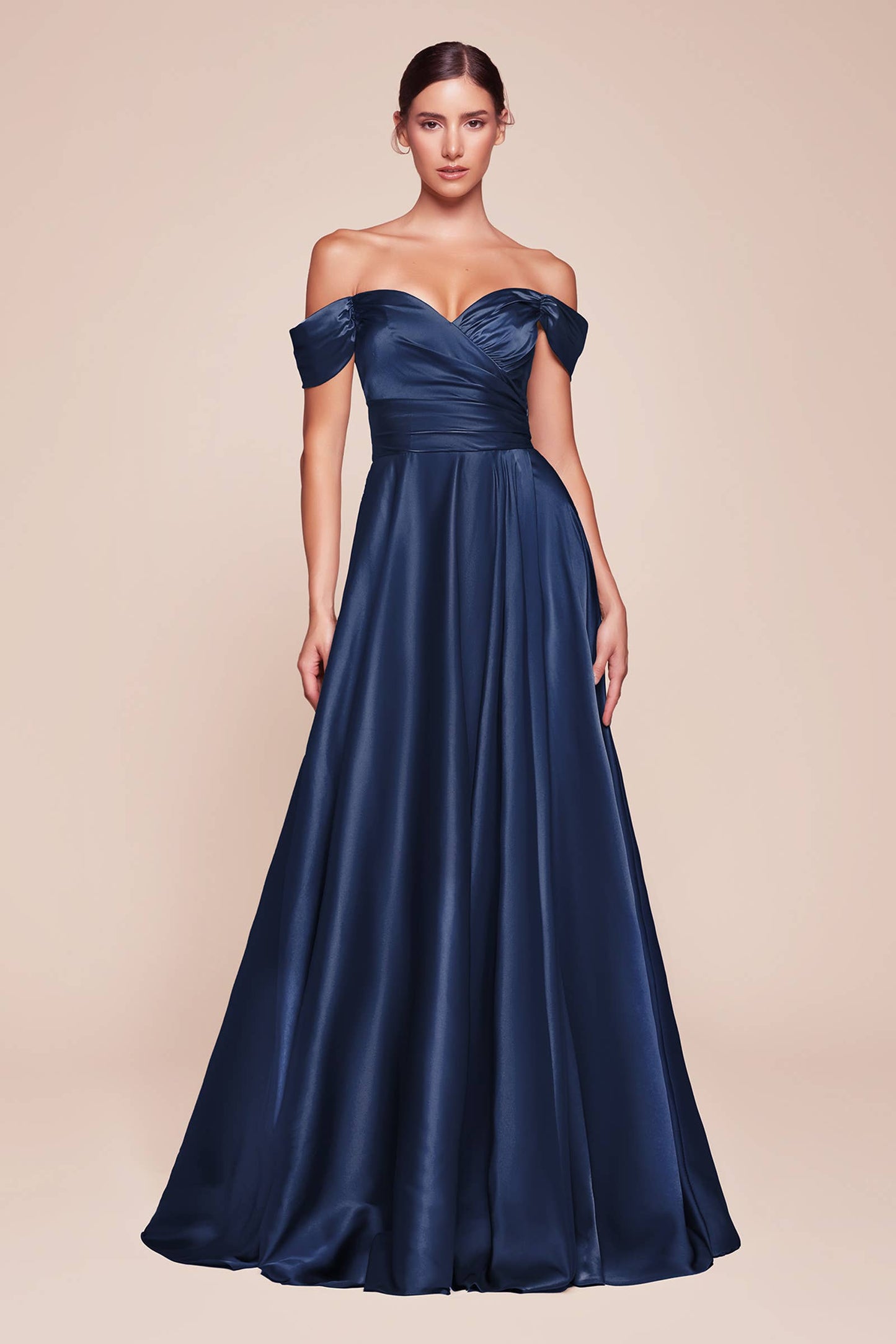 SATIN A-LINE OFF THE SHOULDER DRESS