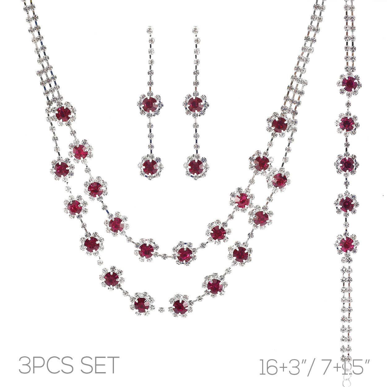 3pc Floral Multi-Strand Necklace Jewelry Set