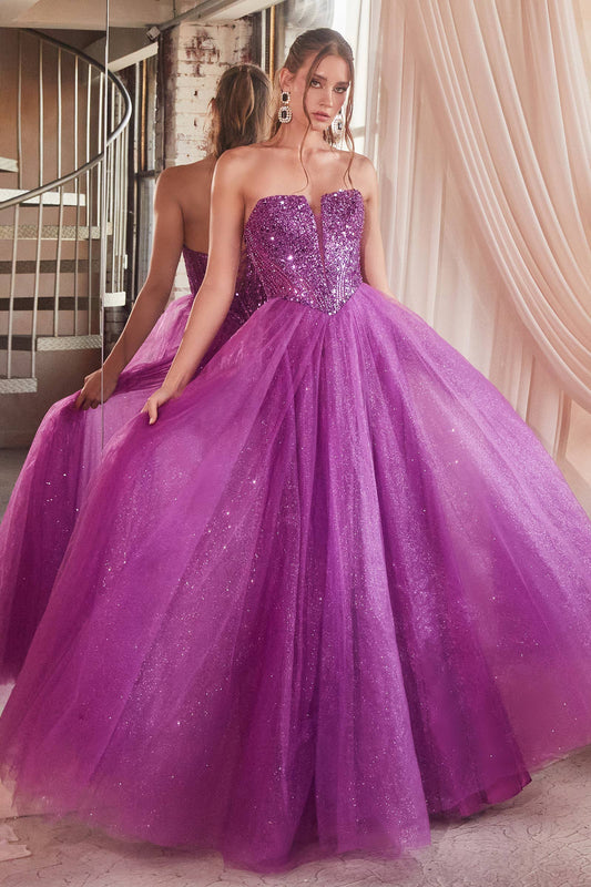 SALE- STRAPLESS SEQUIN & TULLE A-LINE DRESS