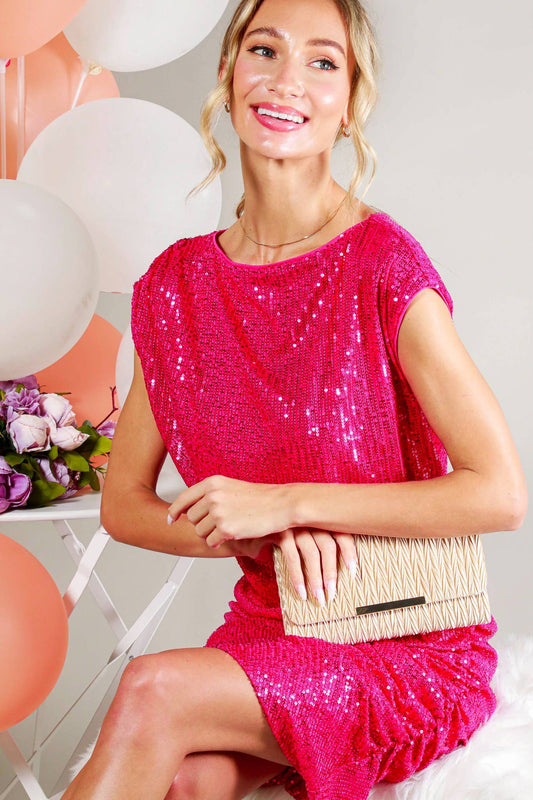 Boat Neck Sequin Knee Length Dress