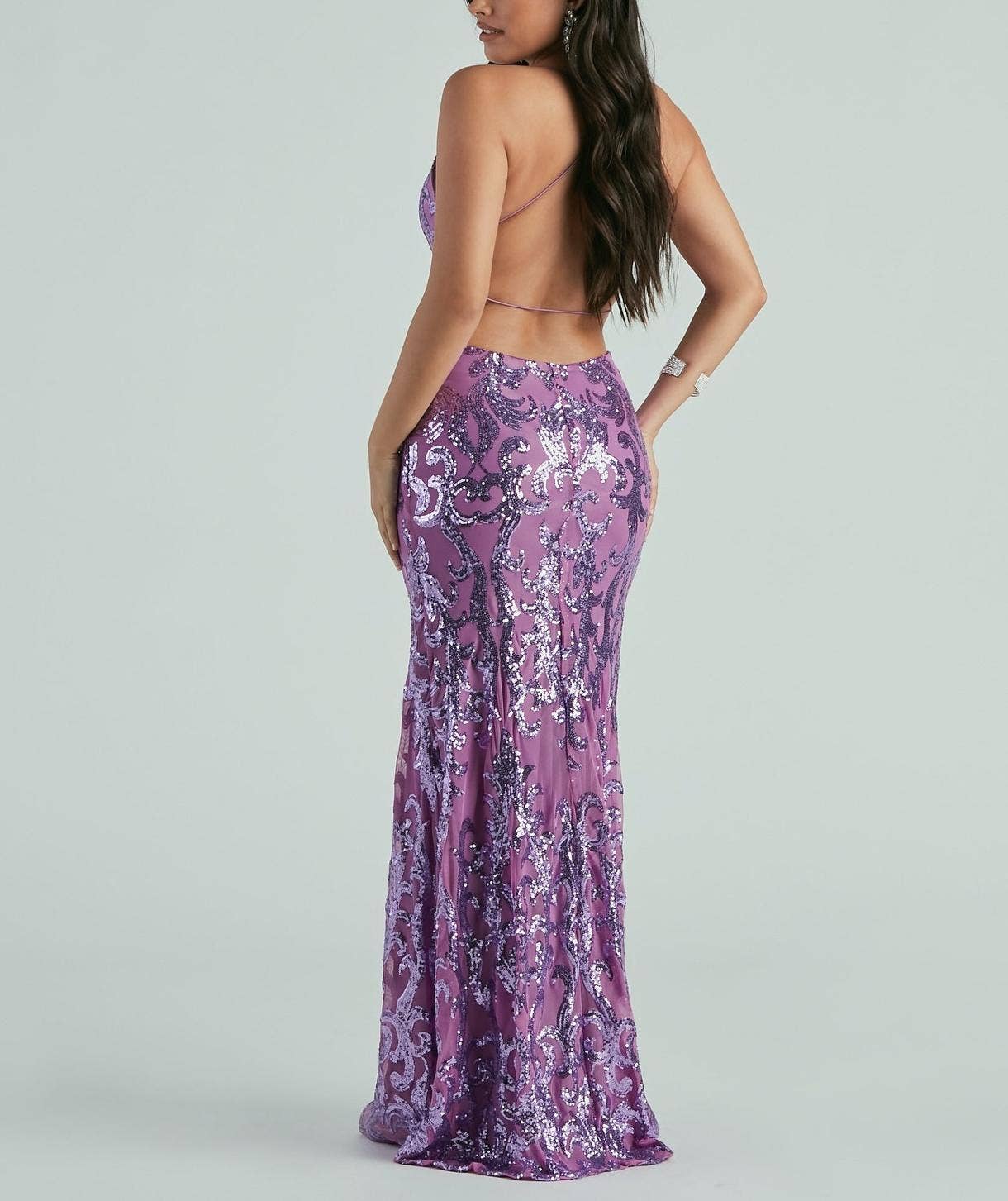 Backless party maxi slip sequin dress