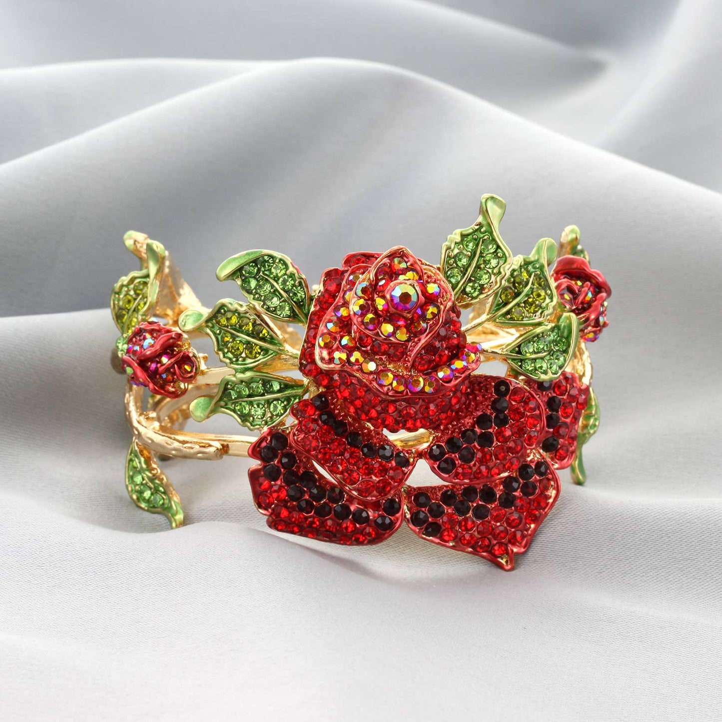 Oversized Rhinestone Pavé Rose Hinge Bracelet