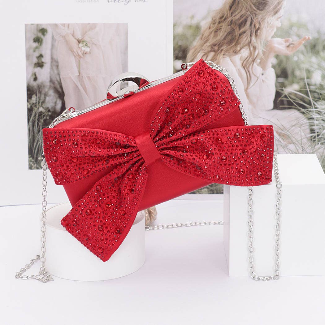 Z Clutch- Rhinestone Bow Hard Case Clutch