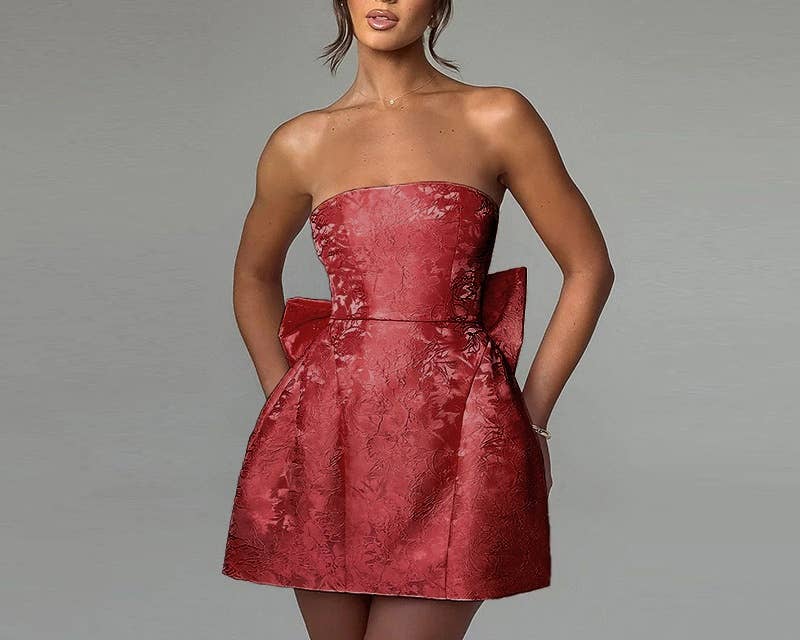 Sexy Jacquard Strapless Bow Mini Dress